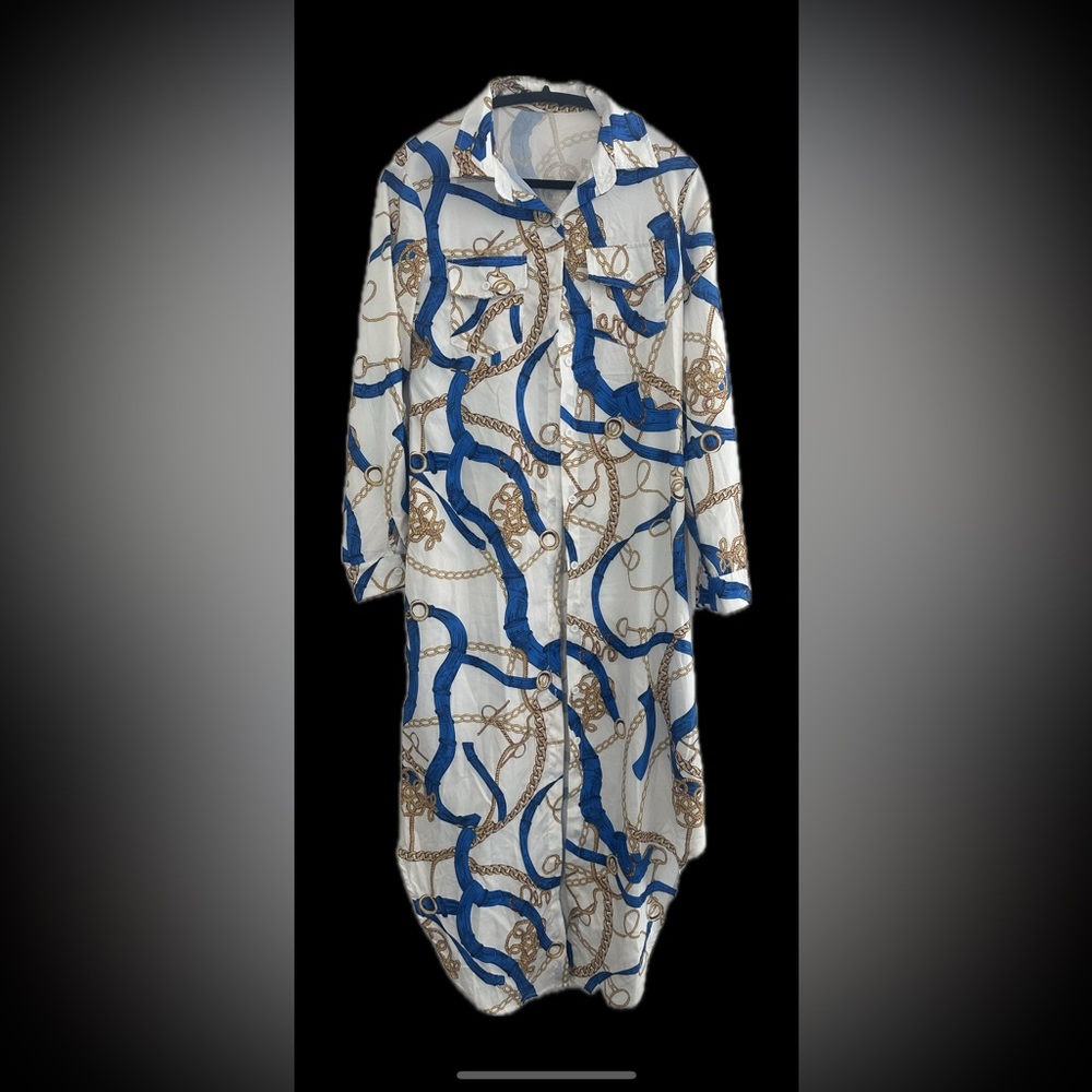 Chain Print Maxi Buttondown Dress or Cover Up Small